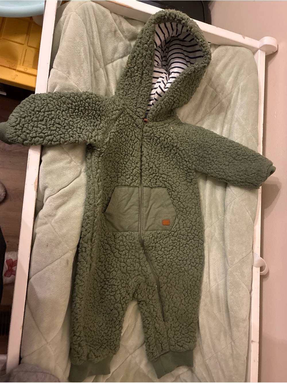 7 For All Mankind Olive Green Sherpa Hooded One-Piece